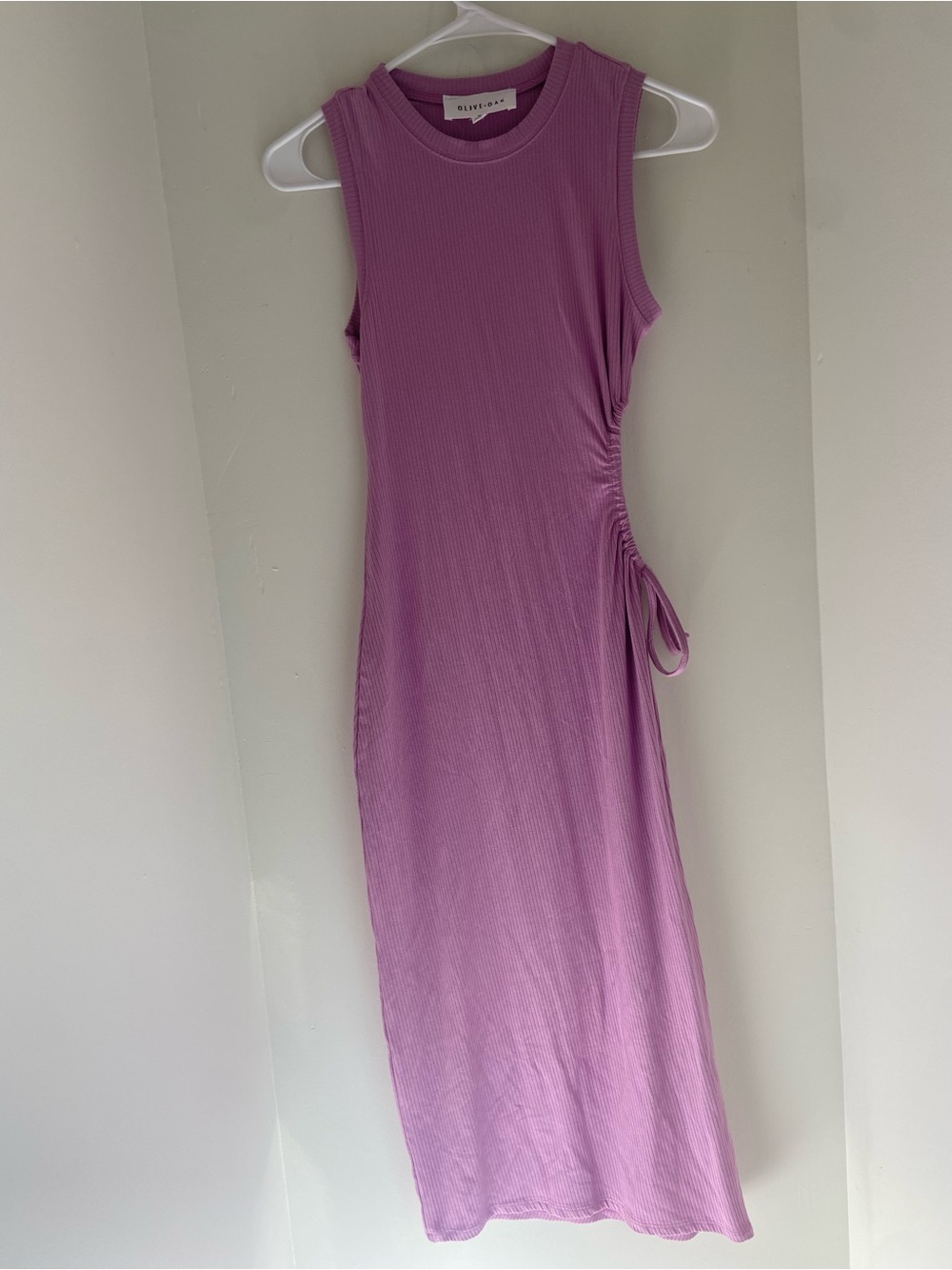 Olive & Oak Lilac Ribbed Midi Dress with Side Tie Cutout - Picture 2 of 5